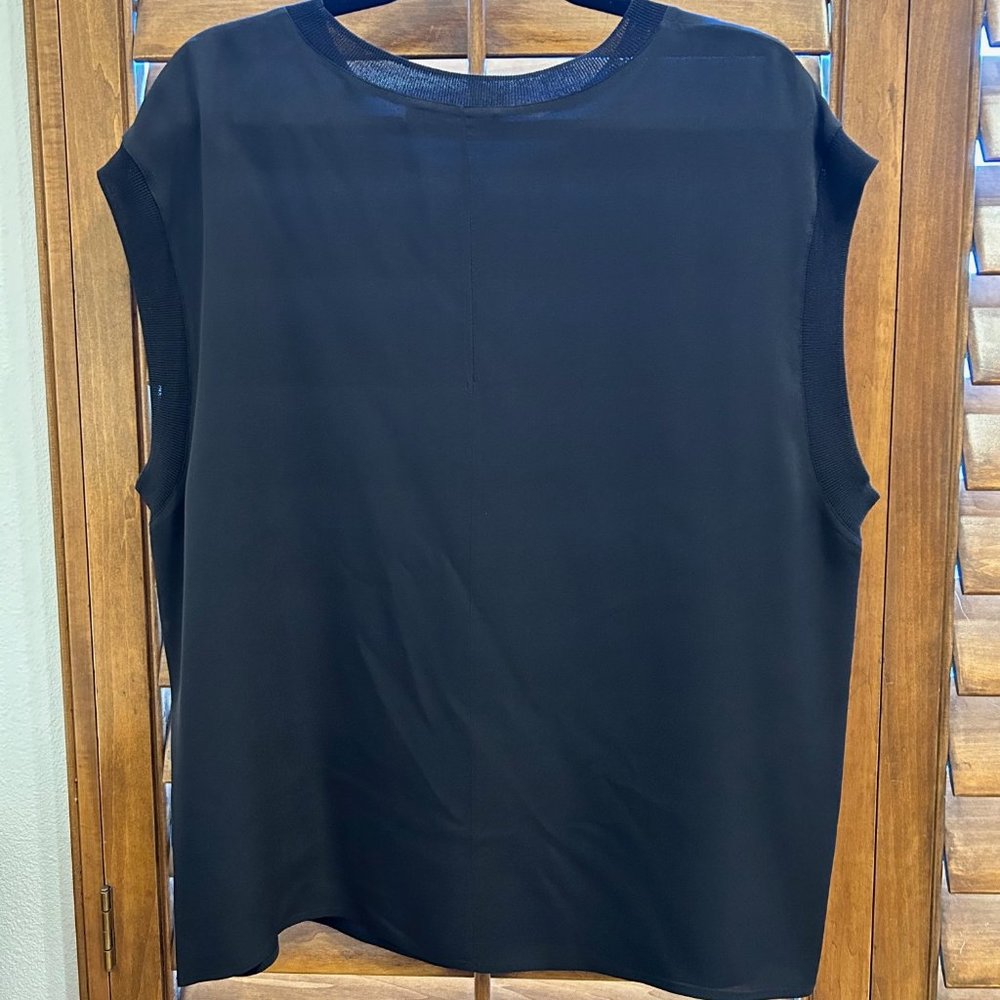 Vince Seam Front Sleeveless Silk Blouse Top Navy
